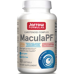 JR325 | Jarrow Formulas MaculaPF carotenoid complex bottle front label showing MaculaPF, lutein, zeaxanthin, 30 softgels