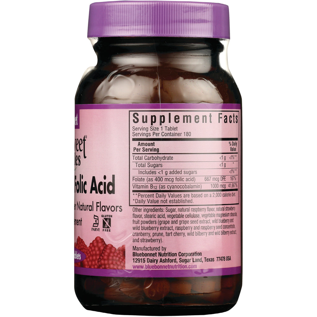 BLU074 | back of pink supplement bottle showing Supplement Facts panel, ingredient list and manufacturer information - Thumbnail