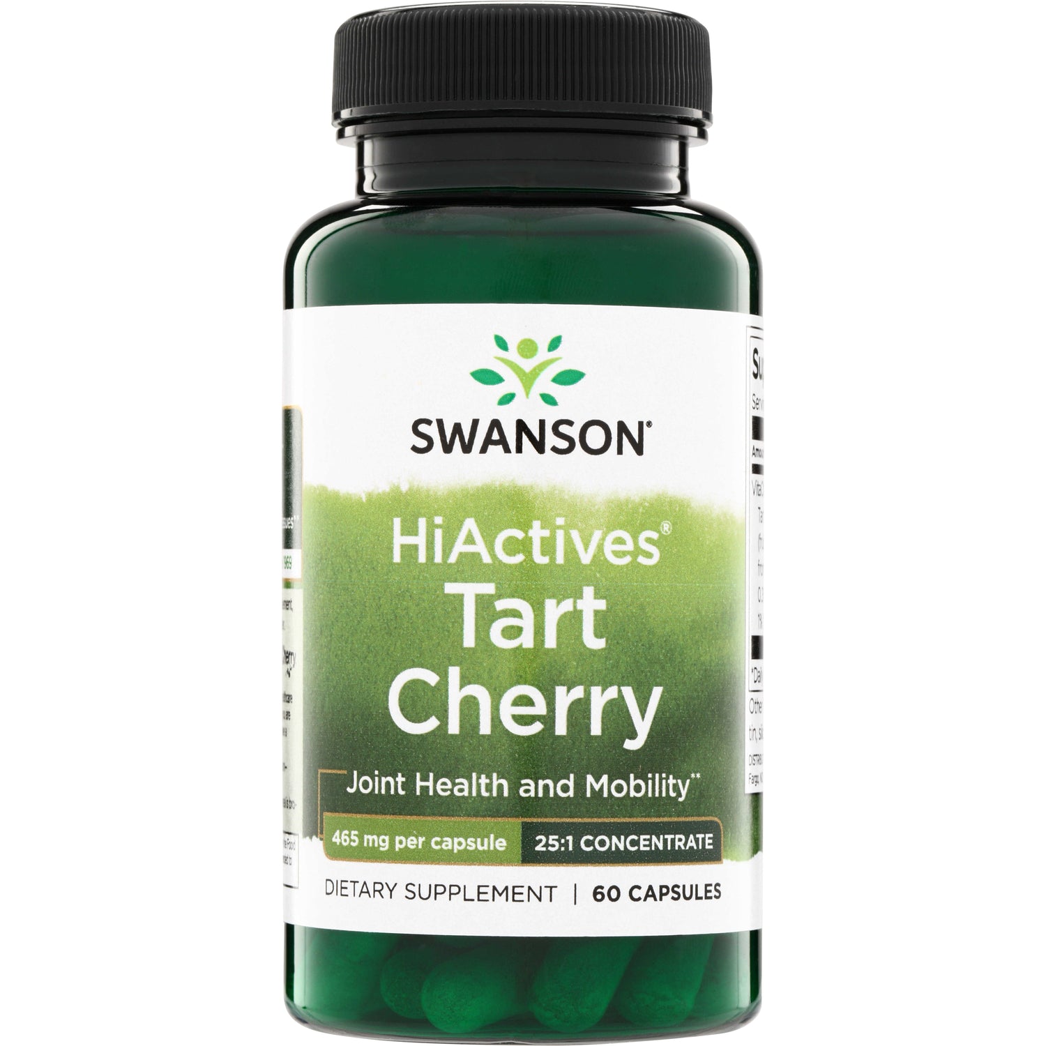 SWH112 | Swanson HiActives Tart Cherry supplement bottle, 60 capsules, 465 mg per capsule, 25:1 concentrate