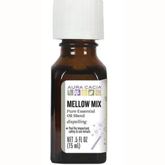 ARC046 | Aura Cacia Mellow Mix pure essential oil blend bottle 0.5 fl oz (15 mL), brown glass with white cap
