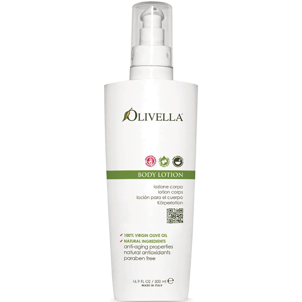 OLV006 | Olivella body lotion white pump bottle with green band labeled BODY LOTION 16.9 fl oz 500 ml - Thumbnail