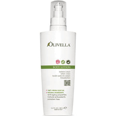 OLV006 | Olivella body lotion white pump bottle with green band labeled BODY LOTION 16.9 fl oz 500 ml