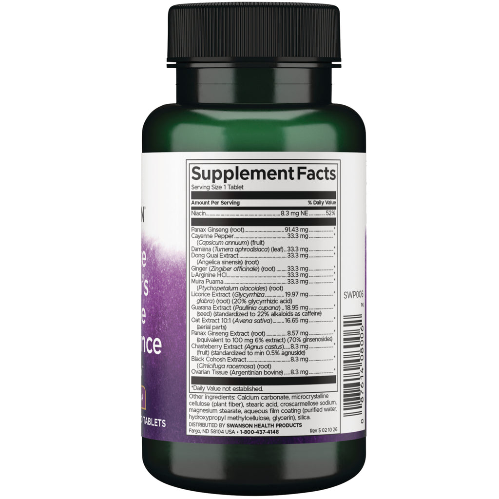 SWP006 | Supplement Facts panel, serving size 1 tablet, ingredients and amounts per serving with daily values - Thumbnail