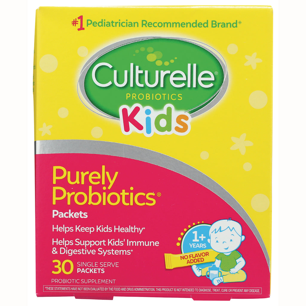 CUL002 | Culturelle Kids Purely Probiotics 30 single-serve packets box, yellow and pink front with child illustration - Thumbnail