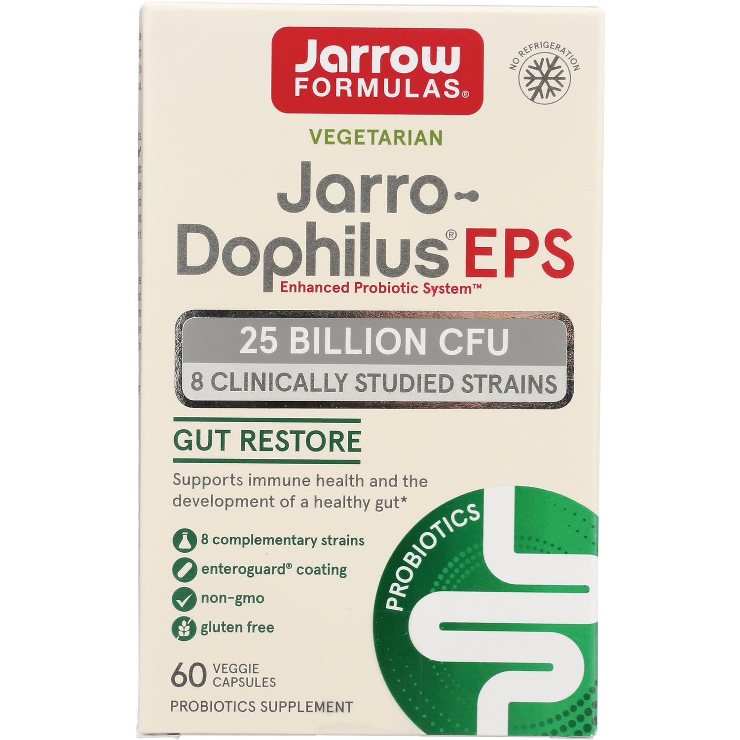 JR341 | Jarrow Formulas Jarro-Dophilus EPS probiotic front box showing 25 BILLION CFU and 60 veggie capsules