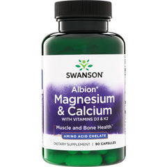 SWU803 | Swanson Albion Magnesium & Calcium with Vitamins D3 & K2, 90 capsules bottle