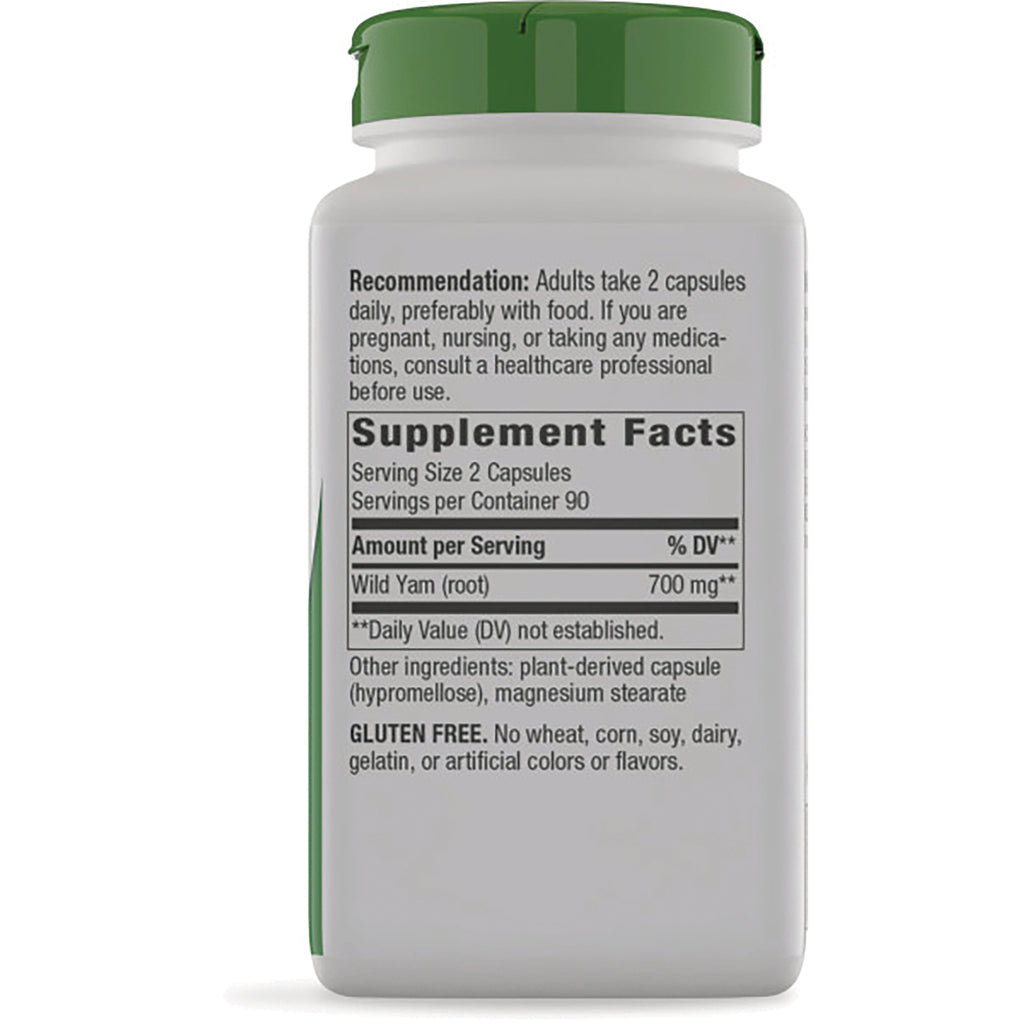 NW781 | back label with Supplement Facts, serving size 2 capsules, Wild Yam 700 mg and GLUTEN FREE statement - Thumbnail