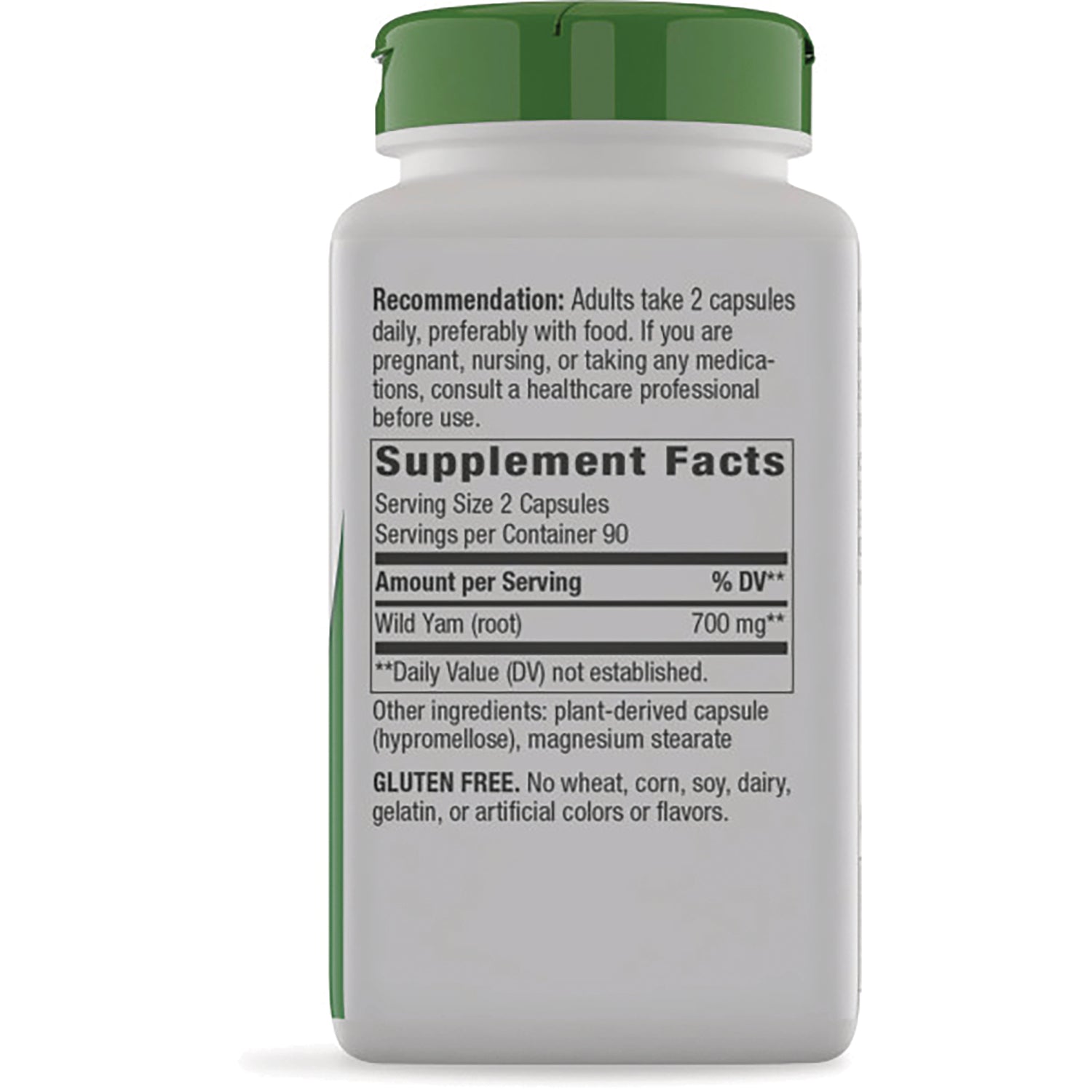 NW781 | back label with Supplement Facts, serving size 2 capsules, Wild Yam 700 mg and GLUTEN FREE statement
