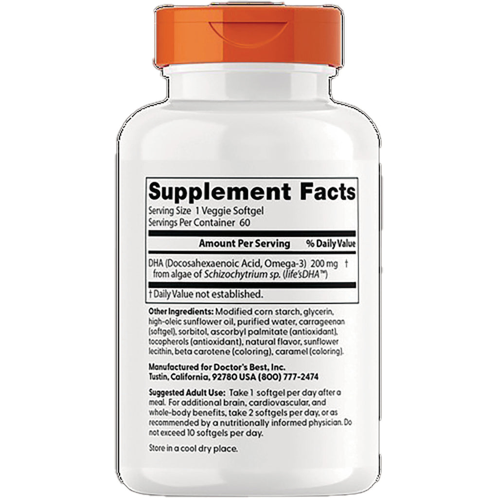 DB192 | back label showing Supplement Facts, DHA 200 mg and ingredient and usage information on white bottle - Thumbnail