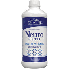 BTR027 | Buried Treasure Neuro Nectar bottle labeled Thought Provoking Brain Maximizer, vegan safe, 0g sugar, gluten free, 16.54 FL OZ