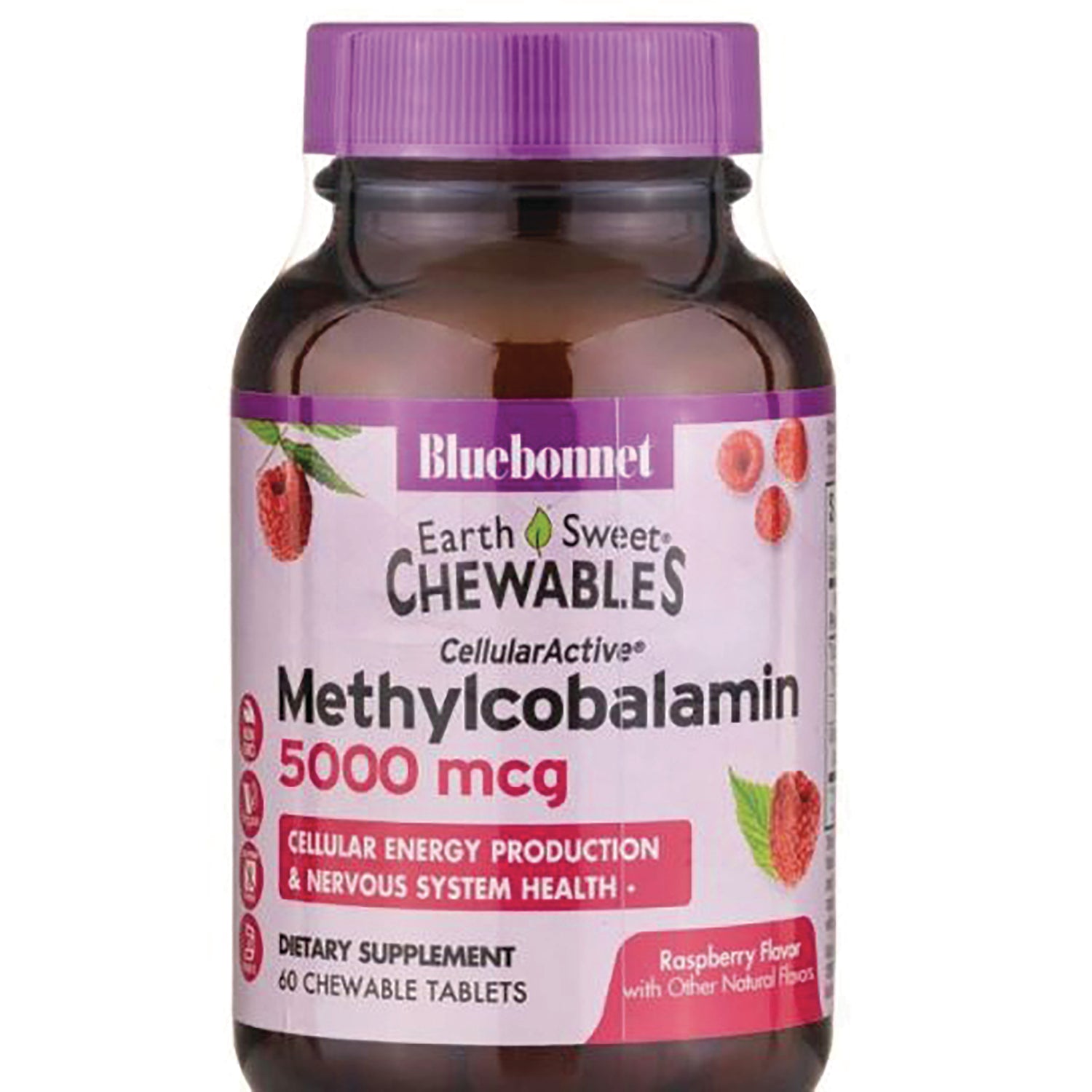 BLU078 | Bluebonnet Earth Sweet Chewables Methylcobalamin 5000 mcg bottle, raspberry flavor