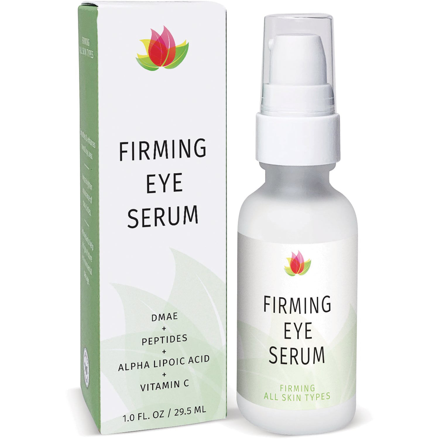RV025 | Firming Eye Serum pump bottle and matching box labeled FIRMING EYE SERUM