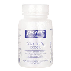 PRN085 | Pure Encapsulations Vitamin D3 10,000 IU white supplement bottle front label 120 capsules