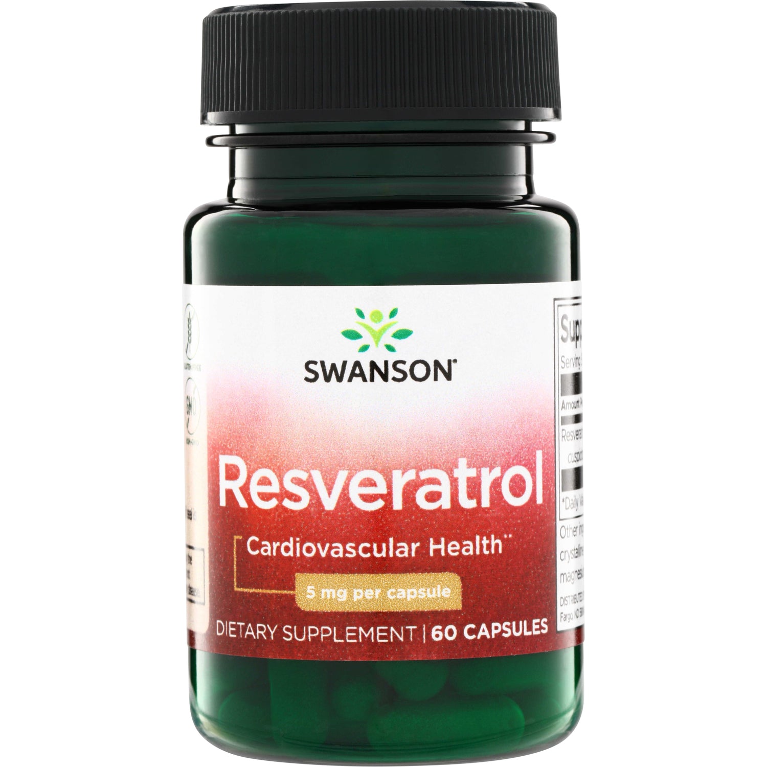 SWU109 | Swanson Resveratrol supplement bottle front, Cardiovascular Health, 5 mg per capsule, 60 capsules