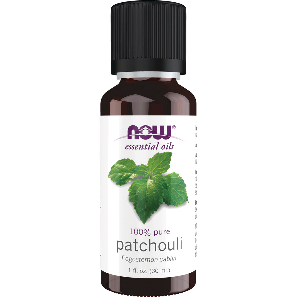 NWF199 | NOW essential oils patchouli 100% pure 1 fl. oz. brown bottle with green leaf label - Thumbnail
