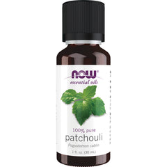 NWF199 | NOW essential oils patchouli 100% pure 1 fl. oz. brown bottle with green leaf label
