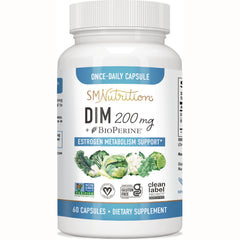 SMT002 | SMNutrition DIM 200 mg bottle front label, estrogen metabolism support, 60 capsules