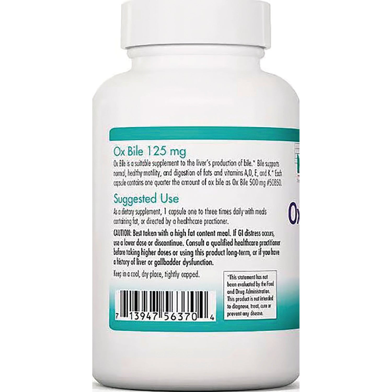 NCL118 | Back of white supplement bottle showing Suggested Use text, small ingredient details and barcode