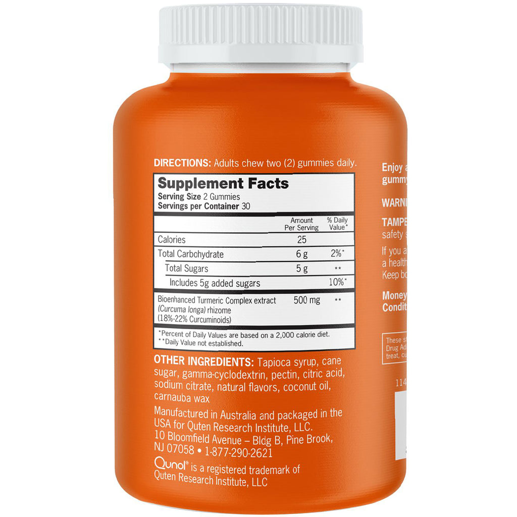 QNL014 | Back of orange supplement bottle showing Supplement Facts panel and other ingredients label - Thumbnail