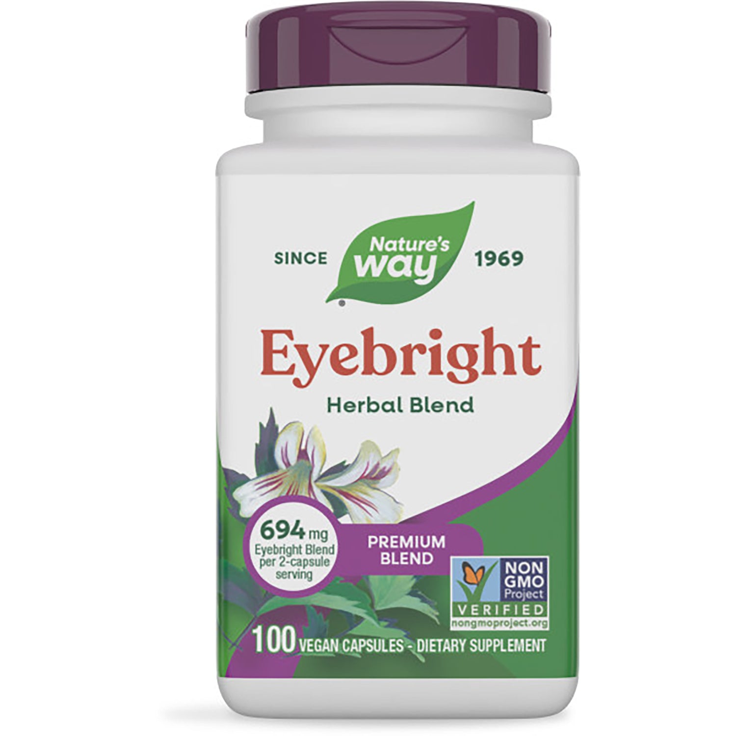 NW762 | Nature's Way EYEBRIGHT premium blend herbal supplement bottle labeled 100 vegan capsules