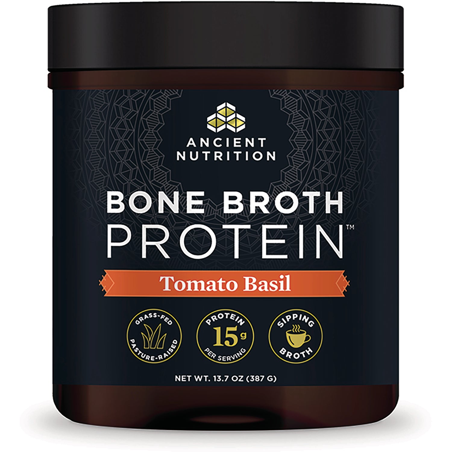 ATN097 | Ancient Nutrition Bone Broth Protein powder, Tomato Basil flavor front label jar