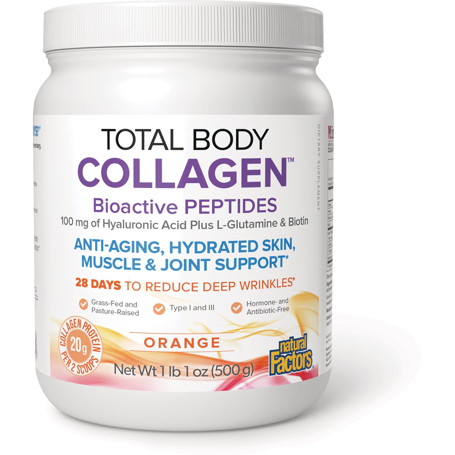 NFC203 | Total Body Collagen bioactive peptides powder jar, orange flavor, 1 lb label visible