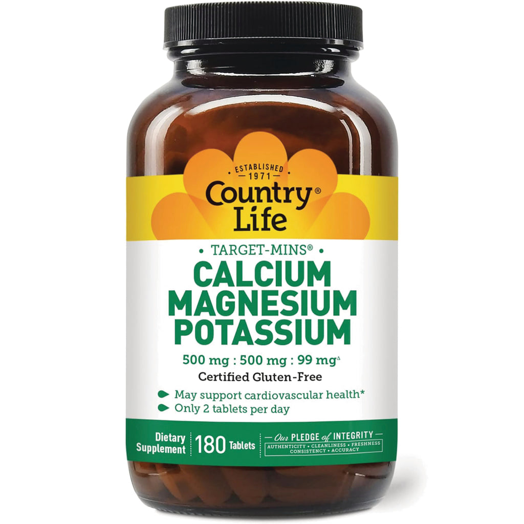 CRL520 | Country Life Target-Mins CALCIUM MAGNESIUM POTASSIUM dietary supplement bottle, 180 tablets - Thumbnail