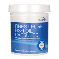 SER001 | Jar of Finest Pure Fish Oil Capsules supplement, 120 soft-gel capsules, blue label