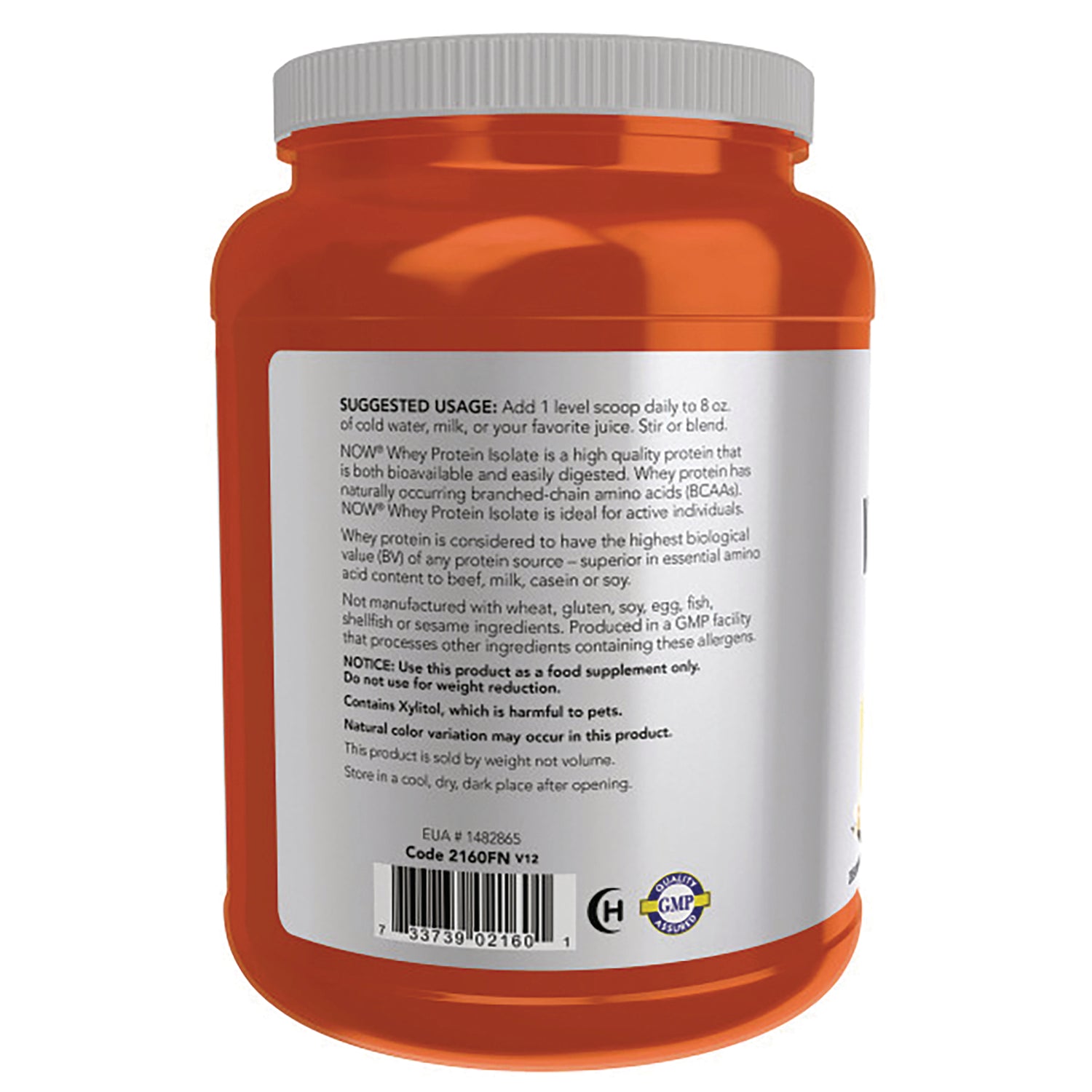 NWF1018 | Back label of orange supplement jar showing usage instructions, barcode and certification seals
