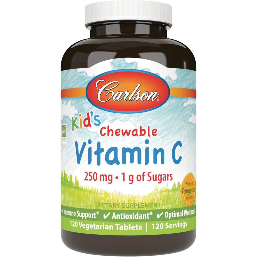 CSN088 | Carlson Kid's chewable Vitamin C 250 mg tangerine flavor bottle, 120 vegetarian tablets - Thumbnail