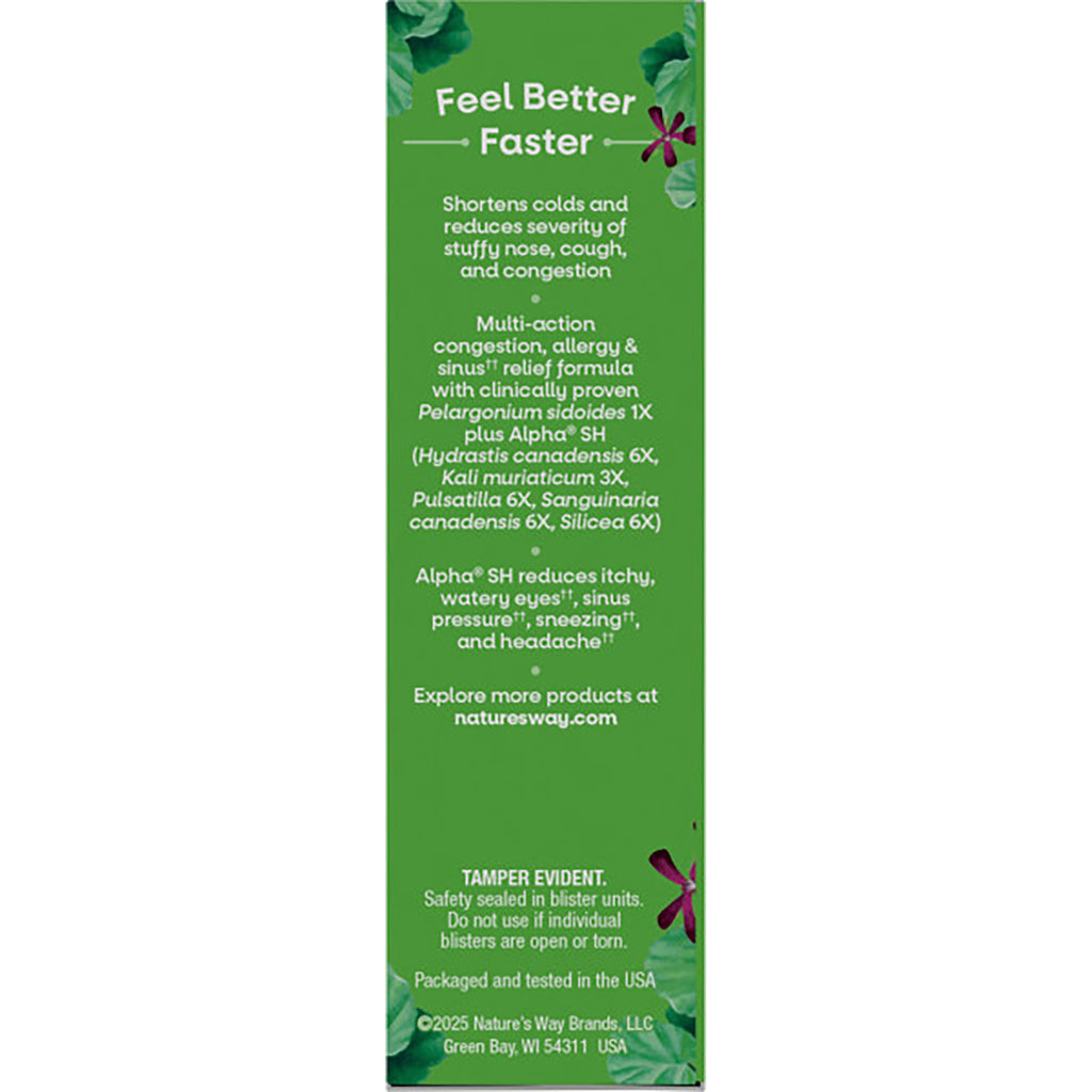 NW1053 | Back panel of Allergy + Sinus Relief box showing product claims, Pelargonium sidoides 1X and NATURESWAY.COM - Thumbnail