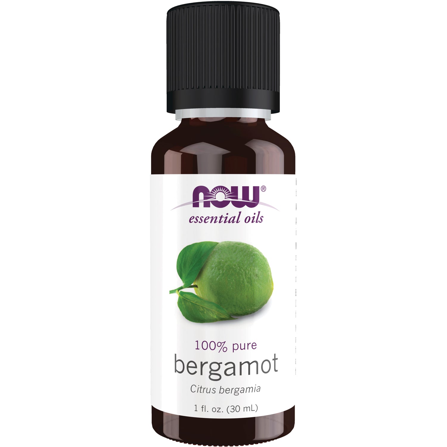 NWF1136 | NOW essential oils bergamot 1 fl oz bottle labeled 100% pure Citrus bergamia