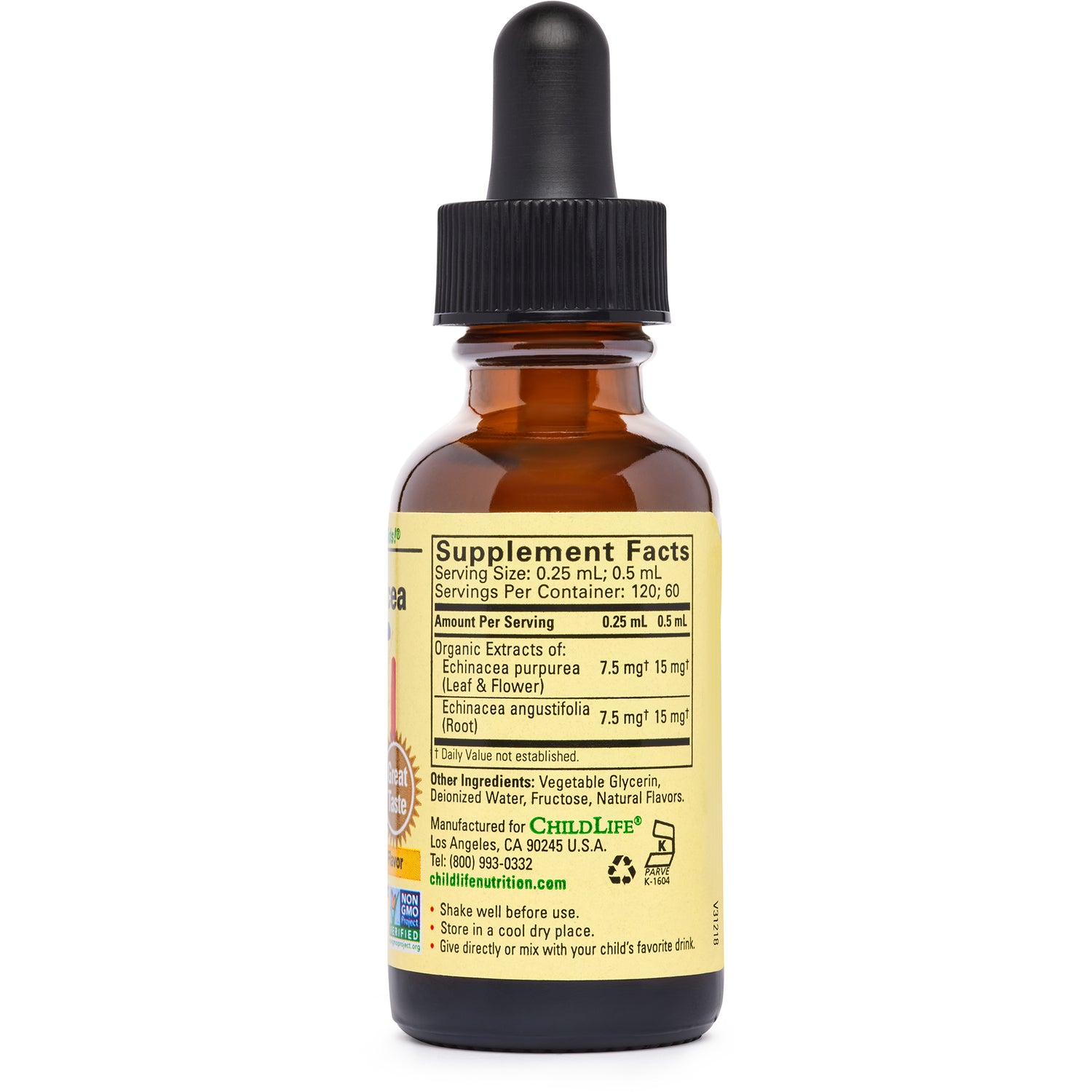 CHL006 | amber dropper bottle back label showing Supplement Facts panel, serving size and ingredients