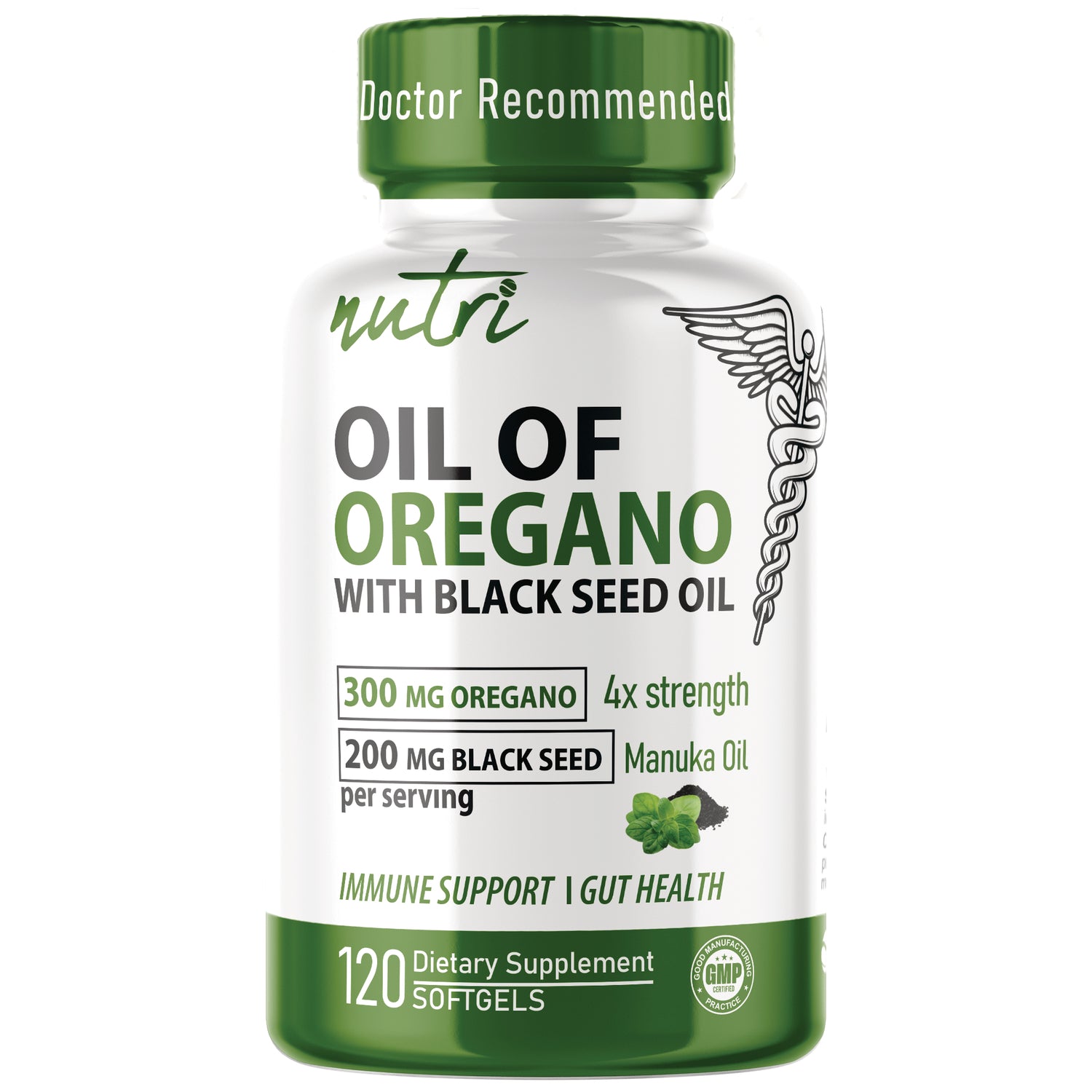 NFU017 | White and green bottle of Nature's Fusions Nutri Oil of Oregano, 120 softgels