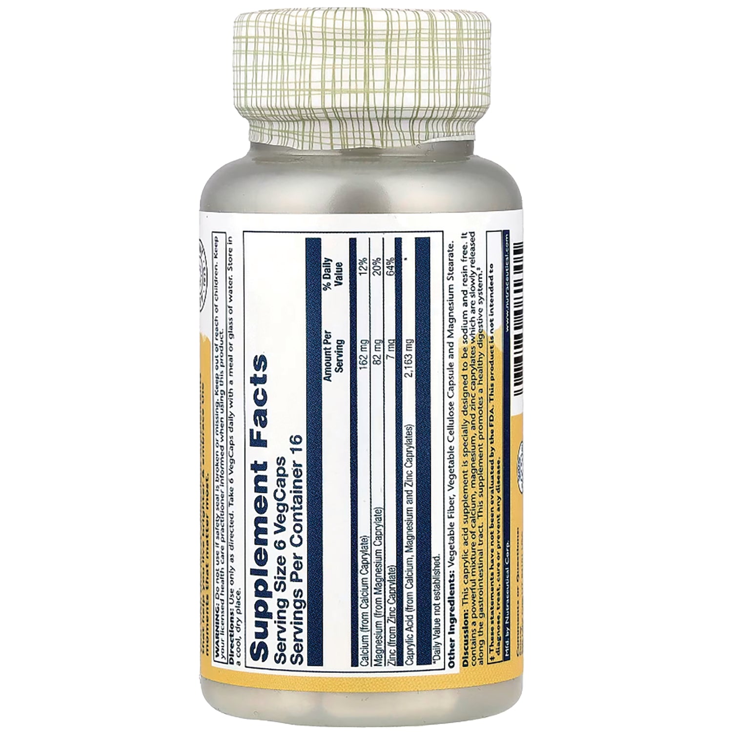 SLR313 | Back label with Supplement Facts panel, serving size 6 VegCaps, servings per container 16