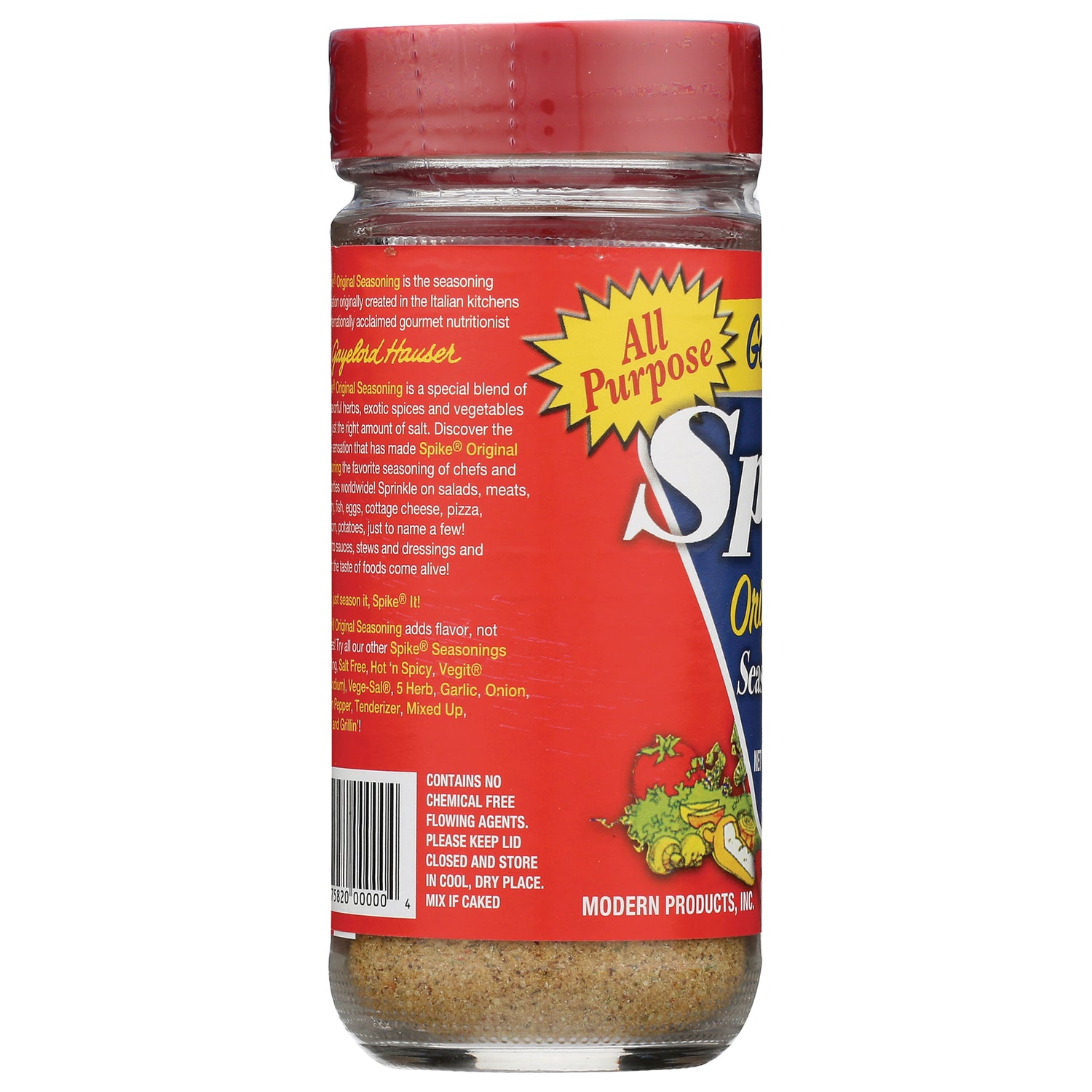 MPR001 | back label of all-purpose spice jar showing starburst All Purpose, barcode, ingredients and storage instructions