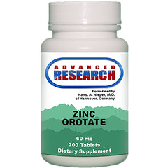 ADR028 | Advanced Research bottle labeled ZINC OROTATE 60 mg, 200 Tablets dietary supplement