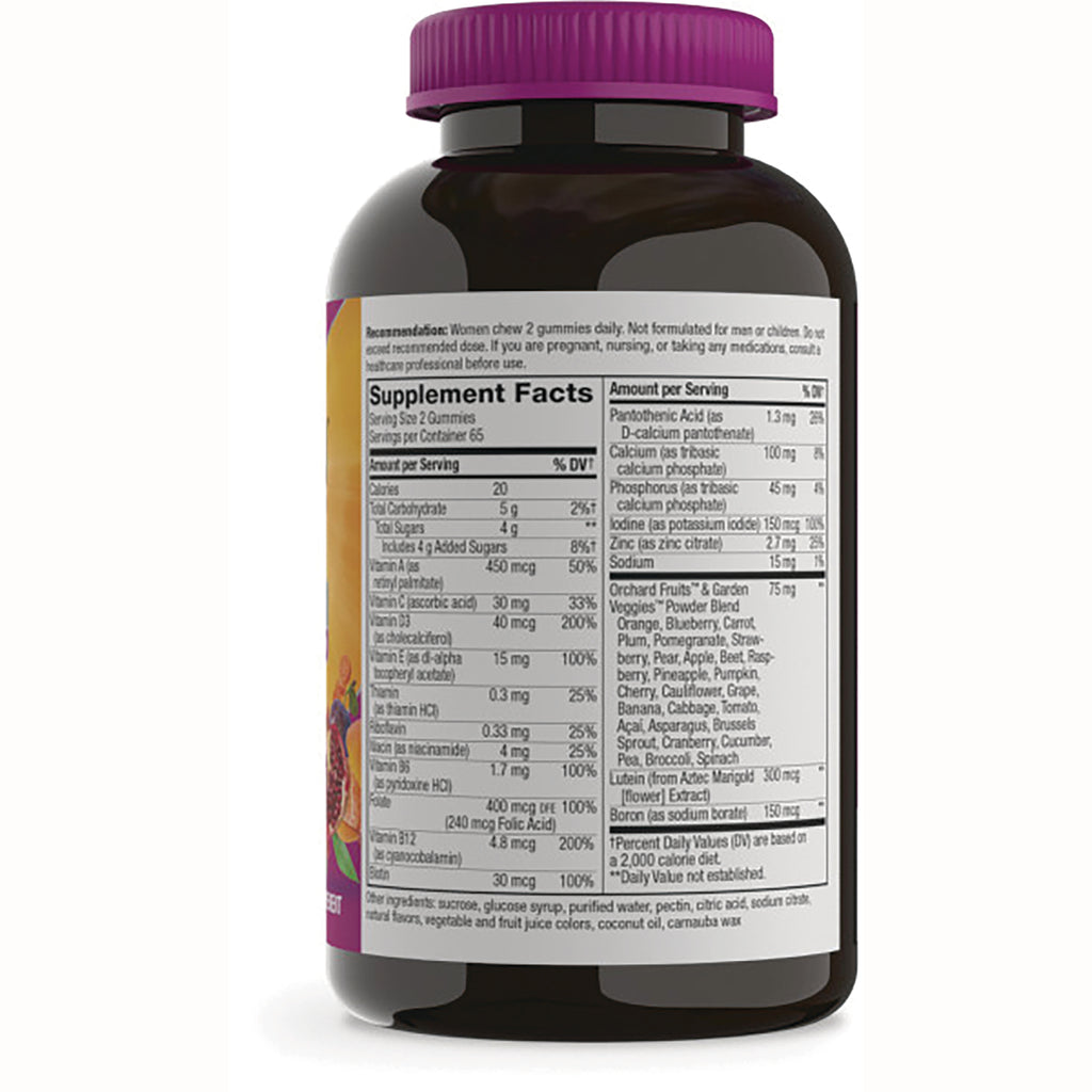NW974 | Back of brown supplement bottle showing supplement facts and ingredients panel, purple cap - Thumbnail