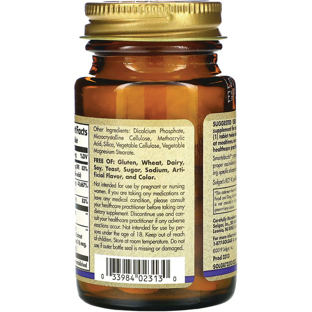 SLG350 | Back label of amber supplement bottle showing ingredients, allergen free statement and barcode - Thumbnail