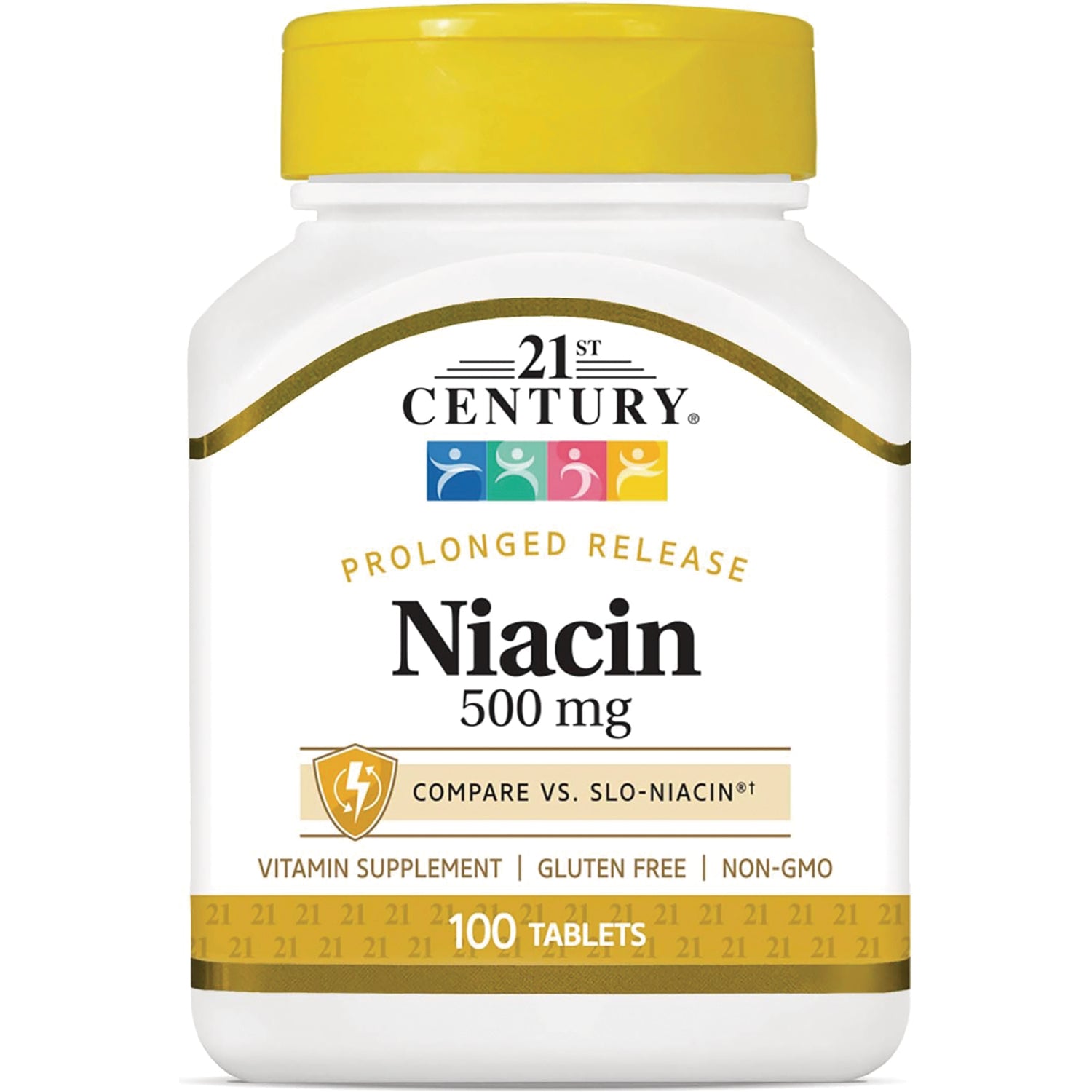 CNT272 | 21st Century Niacin 500 mg prolonged release vitamin supplement bottle with yellow cap, 100 tablets