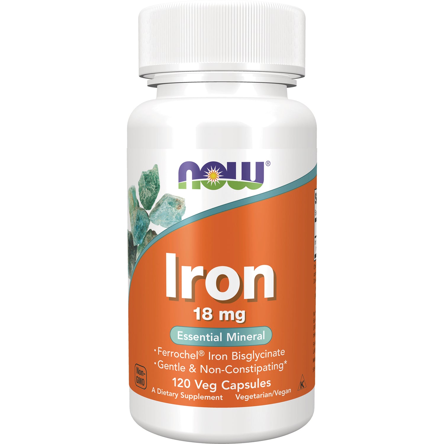 NWF758 | NOW Iron 18 mg bottle with 120 veg capsules front label