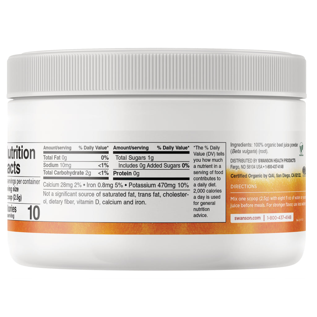 SWF124 | Back of beet juice powder jar showing Nutrition Facts, ingredients, and directions - Thumbnail