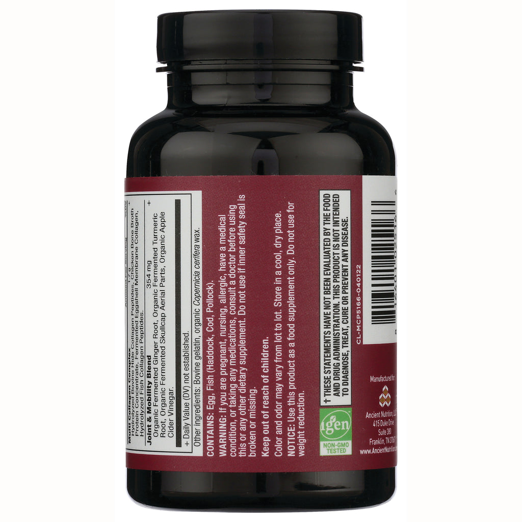 ATN065 | Back of dark supplement bottle showing ingredients panel, warnings, and barcode - Thumbnail