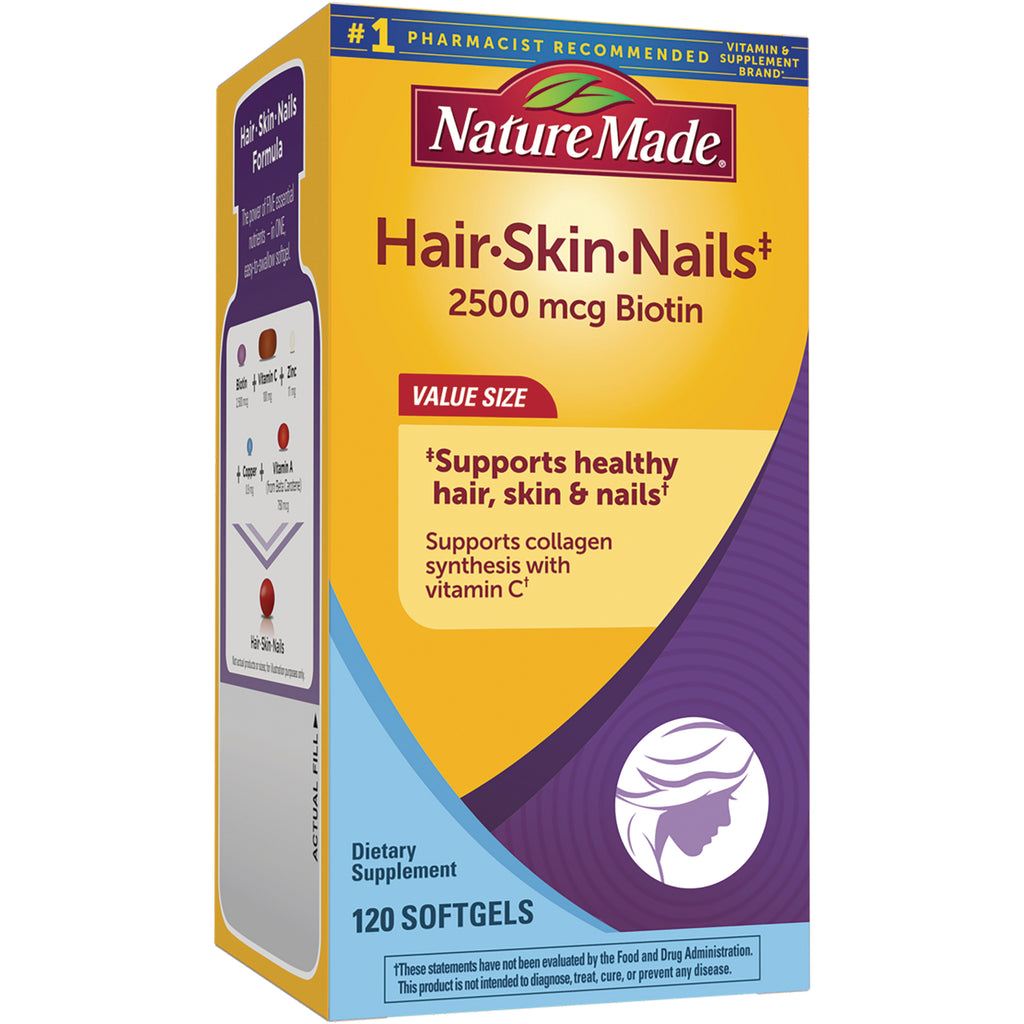 NTM147 | NatureMade HairSkinNails 2500 mcg Biotin value size box, 120 softgels - Thumbnail