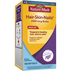 NTM147 | NatureMade HairSkinNails 2500 mcg Biotin value size box, 120 softgels