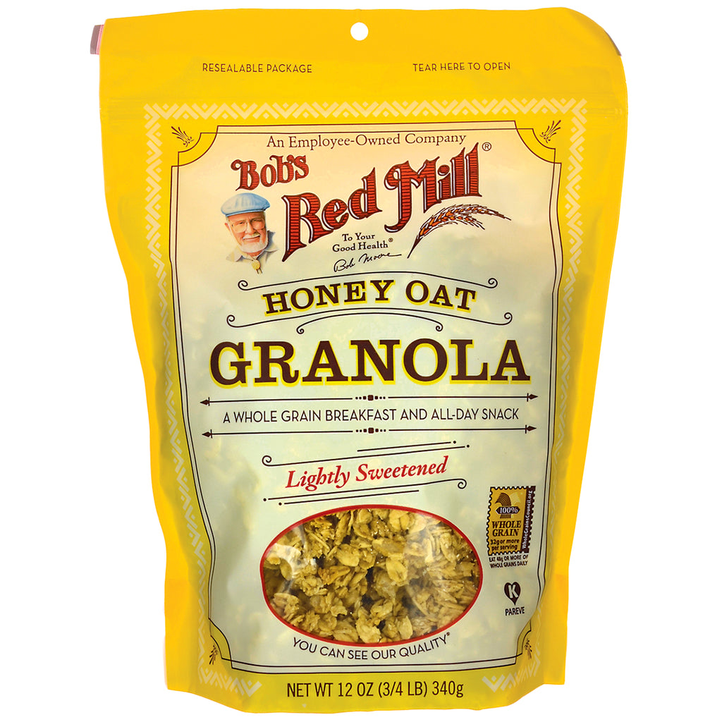 BOB131 | Bob's Red Mill Honey Oat Granola lightly sweetened in resealable yellow 12 oz bag - Thumbnail
