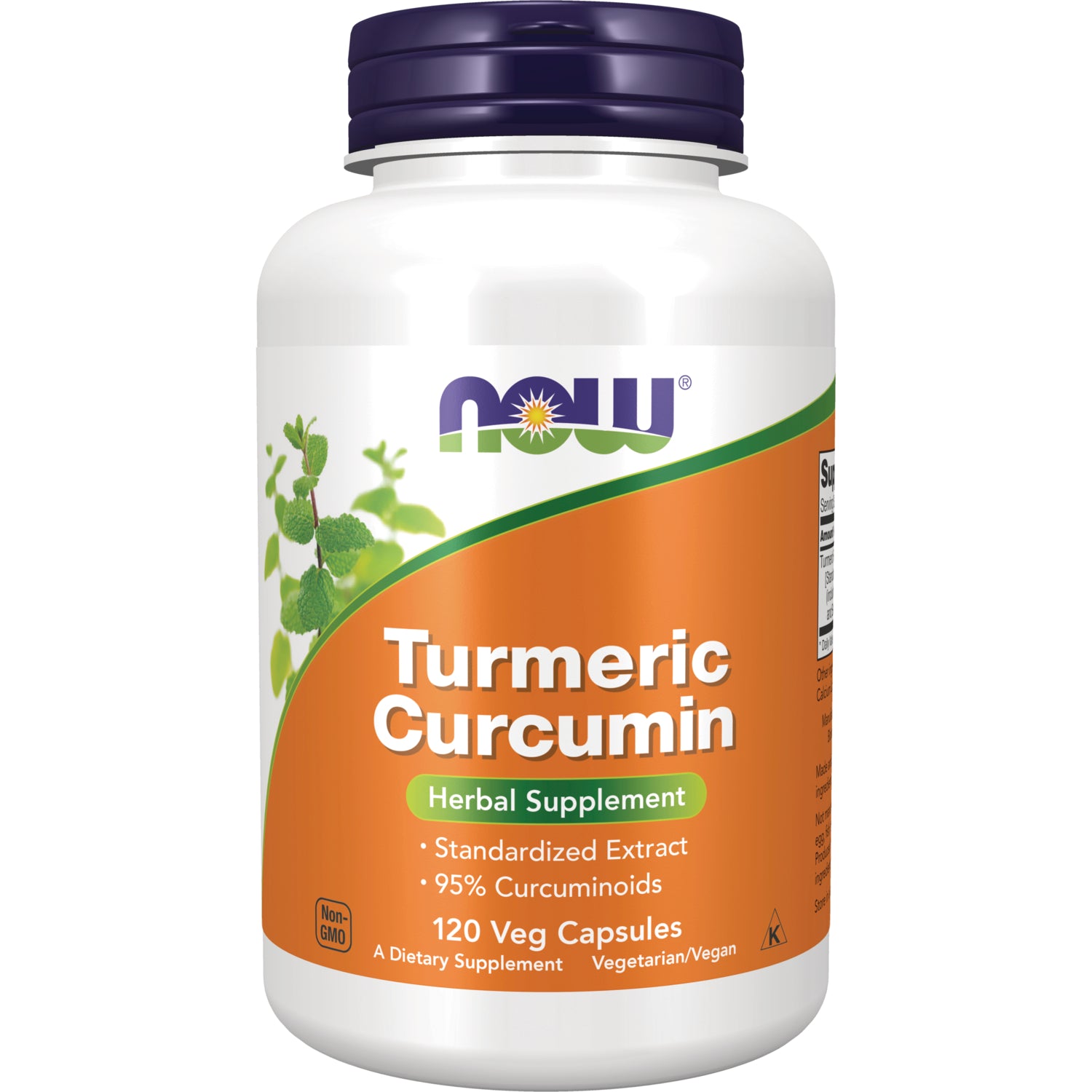 NWF122 | NOW Turmeric Curcumin herbal supplement bottle with orange label, 120 veg capsules
