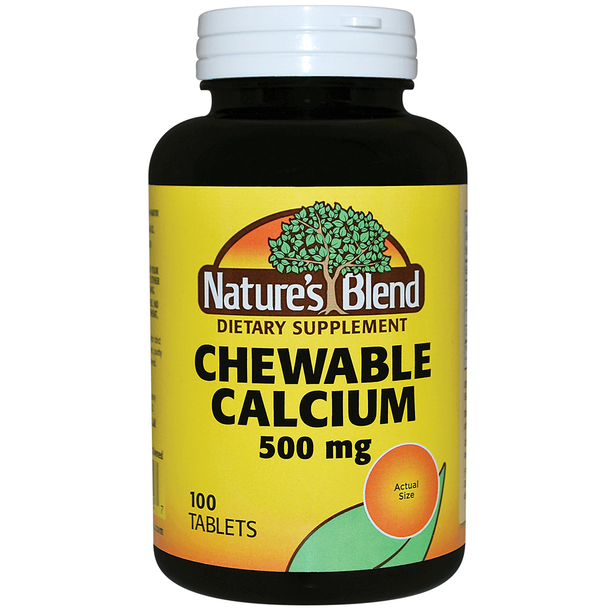 NAB026 | Nature's Blend chewable calcium 500 mg bottle, 100 tablets, yellow label