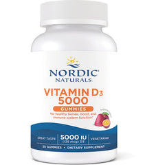 NRN125 | Nordic Naturals Vitamin D3 5000 IU gummies bottle, passion fruit flavor, 30-count supplement