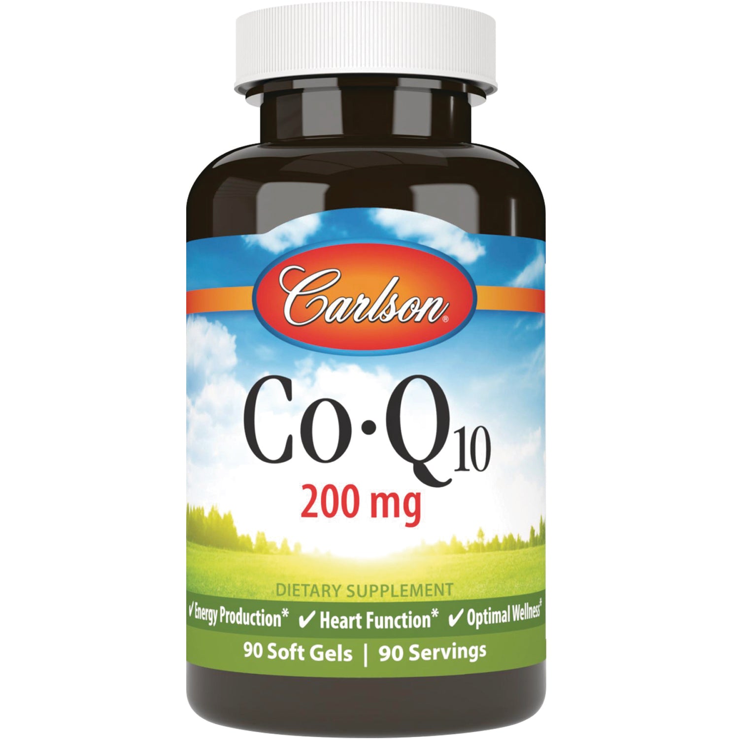 CSN096 | Carlson CoQ10 200 mg brown bottle labeled dietary supplement, 90 soft gels
